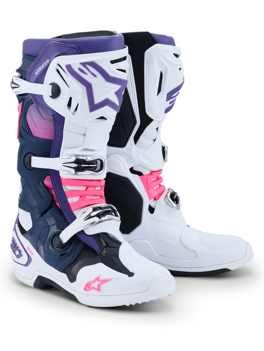 Alpinestars Tech 10 Boots - White / Violet / Navy / Pink Fluo
