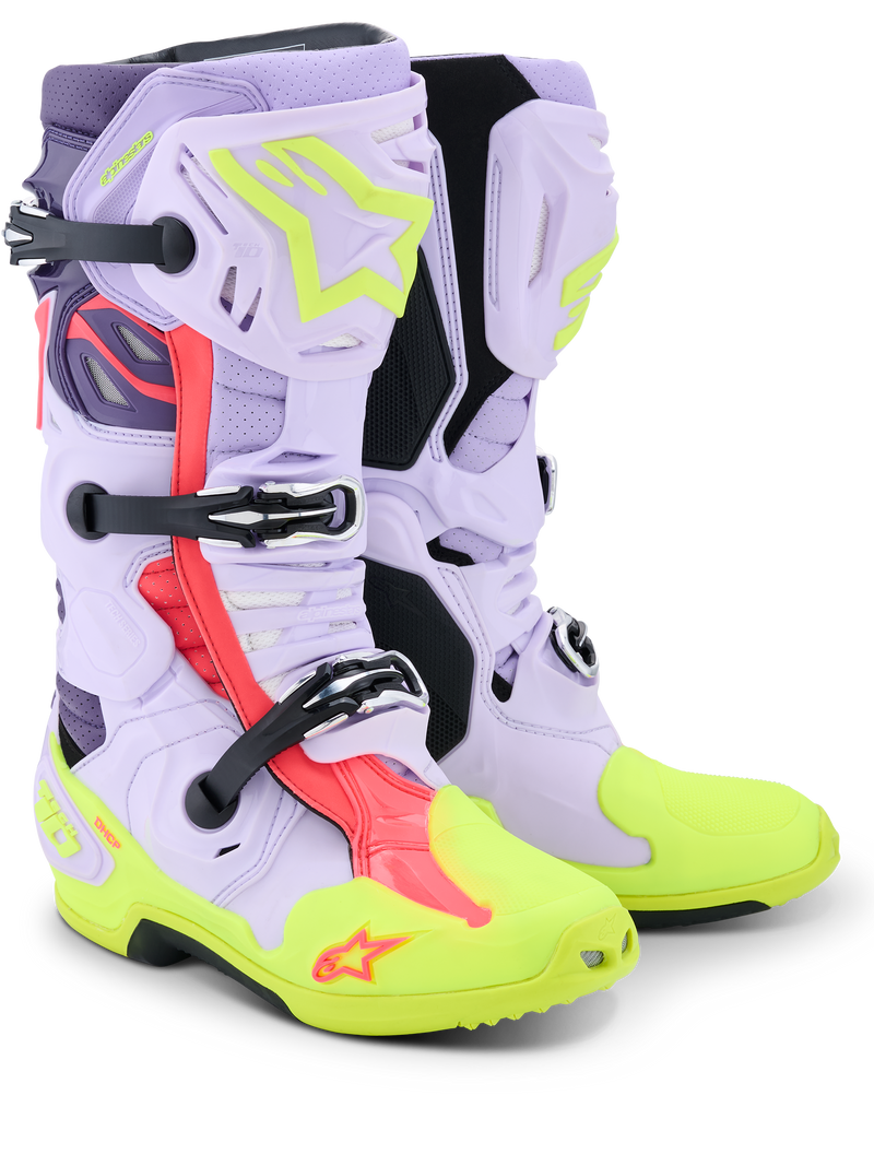 Load image into Gallery viewer, Alpinestars Tech 10 Supervented Boots - Purple / Yellow Fluo / Diva Pink
