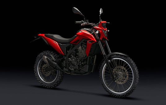 2026 Beta Alp 4.0-Red - front three-quarter studio view on dark background, red