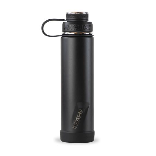 Load image into Gallery viewer, EcoVessel Boulder 24oz.Insulated Water Bottle w/ Strainer - Vamoose Gear Camping Black Shadow
