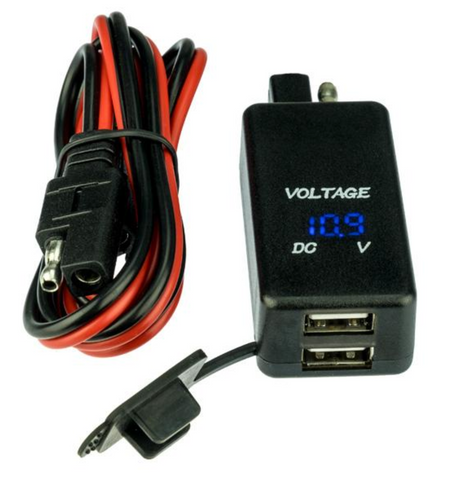 MotoPlug Dual USB Port Adapter with Voltmeter - Vamoose Gear Motorcycle Accessory
