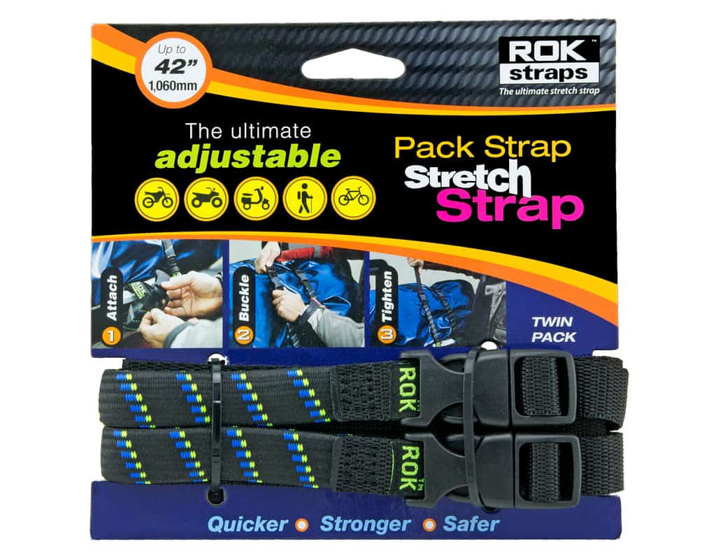 ROK Straps 2-Pack Adjustable Pack Straps - 12-42 Inch Motorcycle & Bike Tie-Downs