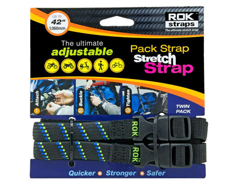 ROK Straps 42" Motorcycle Adjustable Stretch Strap - Vamoose Gear Luggage Black/Blue/Green